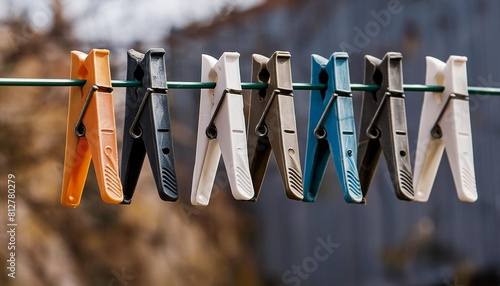row of colorful clothespins hanging on a line photo