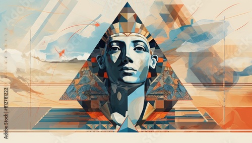 Vibrant Sands: Abstract Interpretation of Ancient Egypt Featuring Woman and Pyramids photo