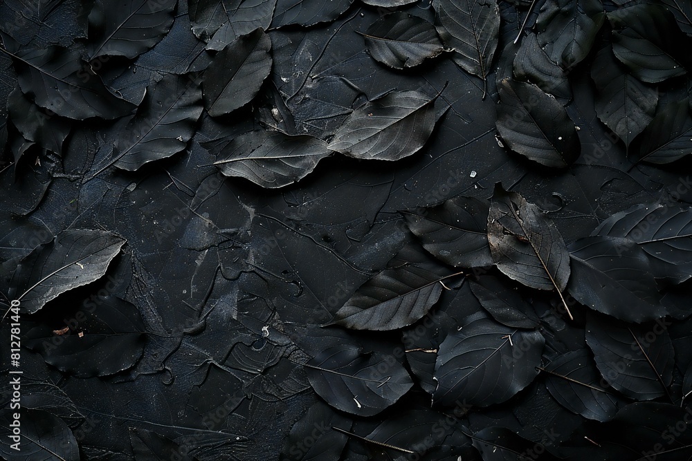 Digital image of black leaves on a flat surface, high quality, high resolution