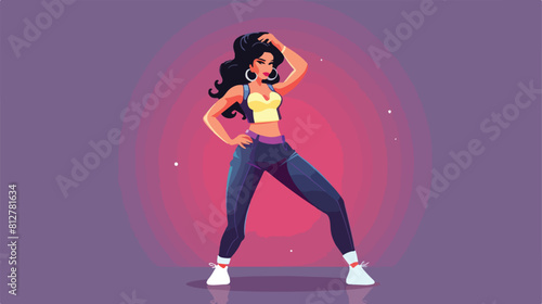 Black haired girl woman in 80s style aerobics outfi