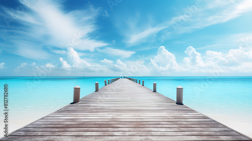 Long Wooden Pier Leading into Serene Blue Ocean © Vader Stocker