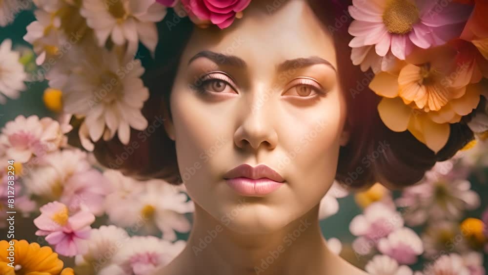 Woman Adorned With Flowers on Her Head Generative AI Woman Adorned With Flowers on Her Head Generative AI