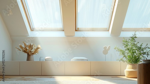 Bright midday light streaming through dual skylights in a modern home.