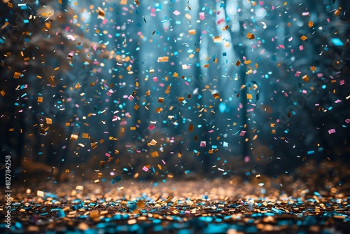 A group of confetti falling onto a dark backgroud photo