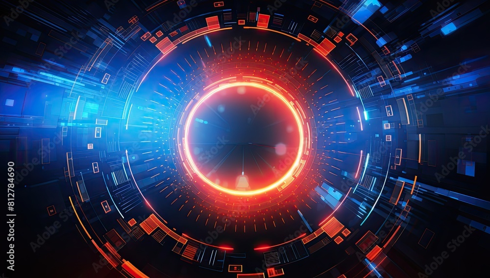 Fototapeta premium Radiant Orb: Glowing Circle with Blue Center and Fiery Red-Orange Edges