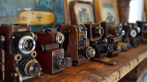 A series of classic cameras highlighting photographic evolution and timeless appeal. photo