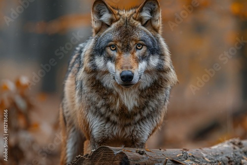 Grey wolf in the autumn forest   Portrait of a wolf