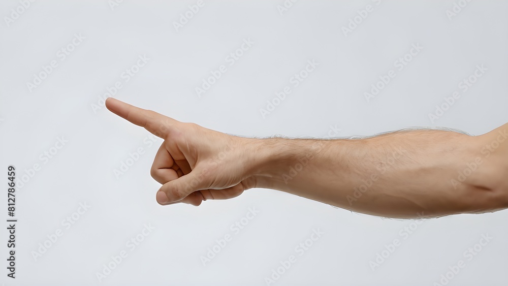Man's hand pointing gesture with empty space for advertisement or presentation, isolated on white background Man's hand pointing gesture with empty space for advertisement or presentation, isolated on white background