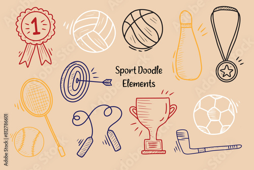 Cute Sports Sketch Element Collection