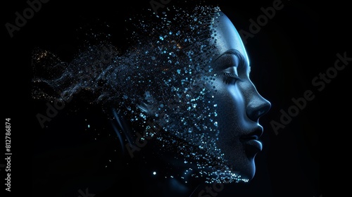 Abstract digital human face with big data connection or mimetic mask. 3D illustration. photo