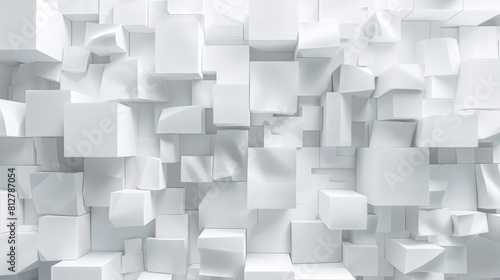 A white graphic design with an abstract cube background.