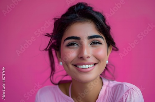Smiling Young arabic Woman in Pink Background

