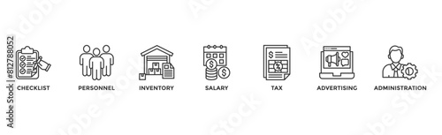 Cost reduction banner web icon illustration concept with icon of checklist, personnel, inventory, salary, tax, advertising and administration