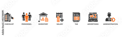 Cost reduction banner web icon illustration concept with icon of checklist, personnel, inventory, salary, tax, advertising and administration