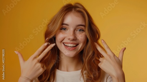 Smiling Woman Showing Peace Signs