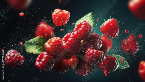 falling spberry isolated on transparent background