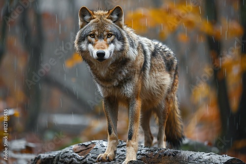 Grey wolf (Canis lupus) in the rain