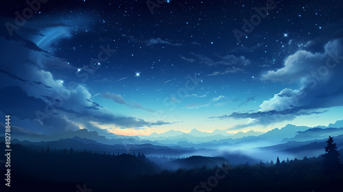 Quiet night sky and stars illustration background poster decorative painting © Wu