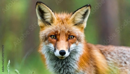 close up of a red fox in a forest photo