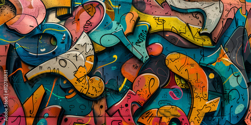 Graffiti art background with various colored graffitist and shapes background