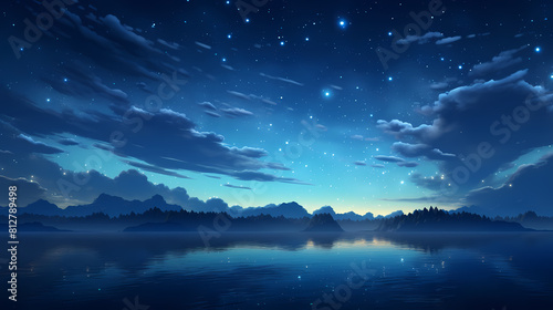 Quiet night sky and stars illustration background poster decorative painting © Wu