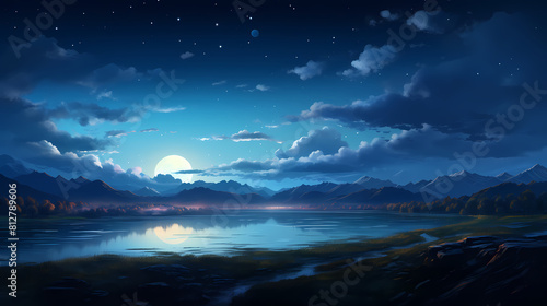 Quiet night sky and stars illustration background poster decorative painting © Wu