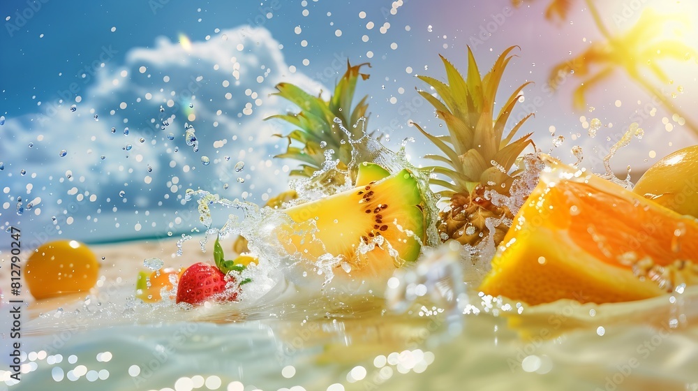 Happy new year 2023 welcome to Happiness beach party and travel summer destination conceptFun with outdoor activities splashing wave water and tropical fruit : Generative AI Happy new year 2023 welcome to Happiness beach party and travel summer destination conceptFun with outdoor activities splashing wave water and tropical fruit : Generative AI