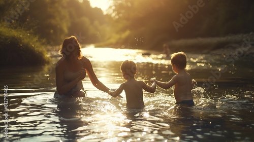 Family to play in the river   Generative AI