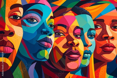 Capture a digitally rendered close-up shot of vibrant and diverse icons symbolizing unity and inclusion, with intricate details and bold colors that pop