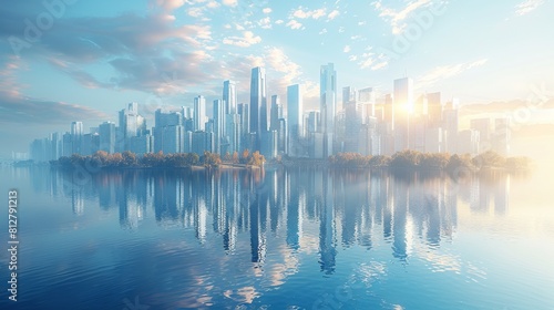 A futuristic high-tech city is located in the center of the big city of the future