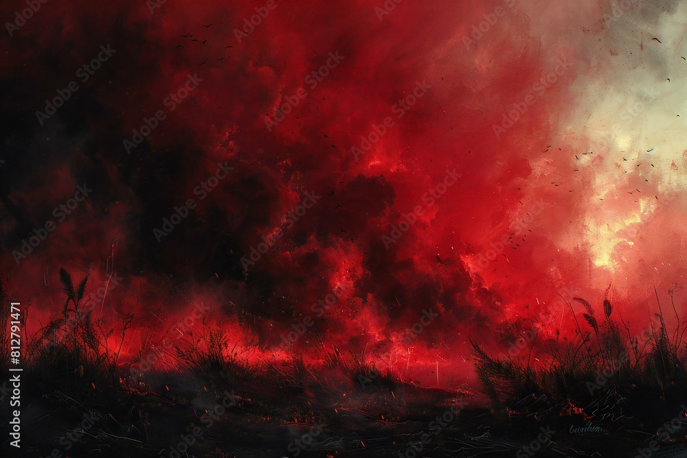 A red and dark background with smoke smoke, high quality, high resolution