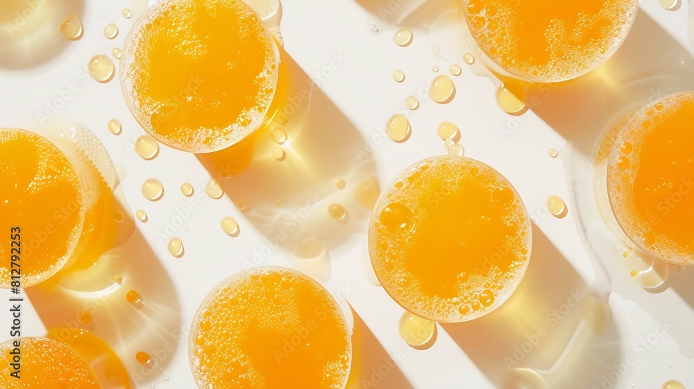 Creative layout made of orange juice on the white background Flat lay Food concept Macro concept : Generative AI Creative layout made of orange juice on the white background Flat lay Food concept Macro concept : Generative AI