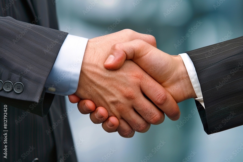 Business partners are exchanging handshakes in a modern office, expressing mutual respect and confirming the successful completion of negotiations. Their faces light up with smiles, indicating that a Business partners are exchanging handshakes in a modern office, expressing mutual respect and confirming the successful completion of negotiations. Their faces light up with smiles, indicating that a
