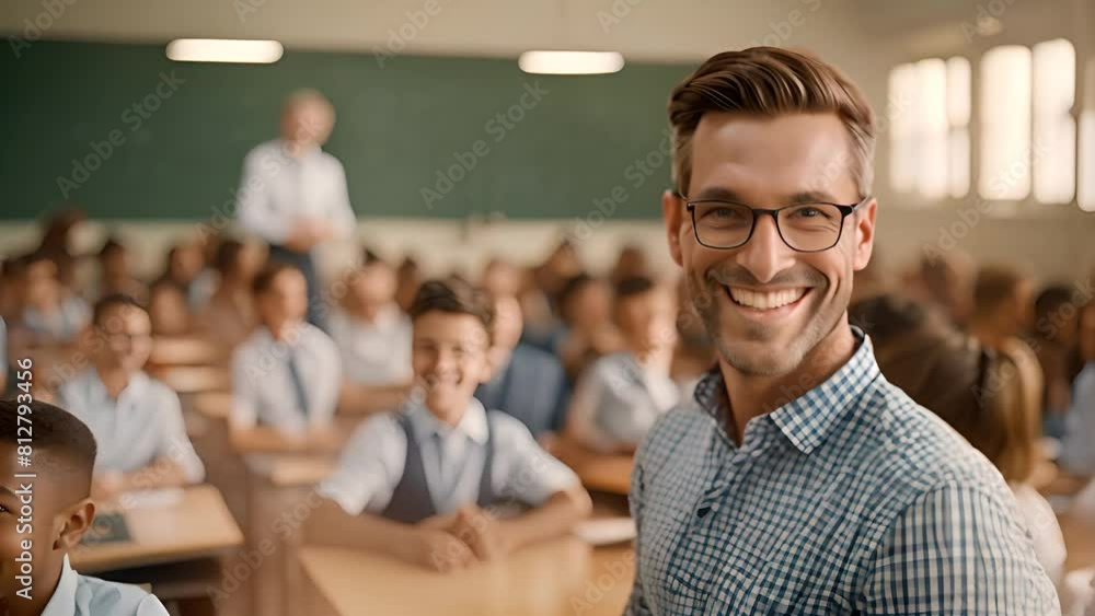 Man in Glasses Teaching Children in Classroom Generative AI Man in Glasses Teaching Children in Classroom Generative AI