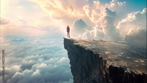 Person standing on an edge. 4k video animation photo