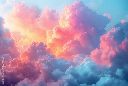 Sunset sky with fluffy clouds, Nature background, render