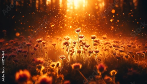 An image of Leontodon hispidus flowers meadow during a golden hour photo