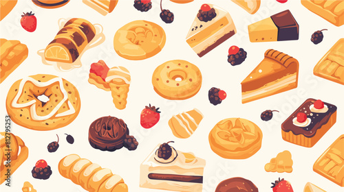 Cakes and cookies seamless pattern in outline sketc photo