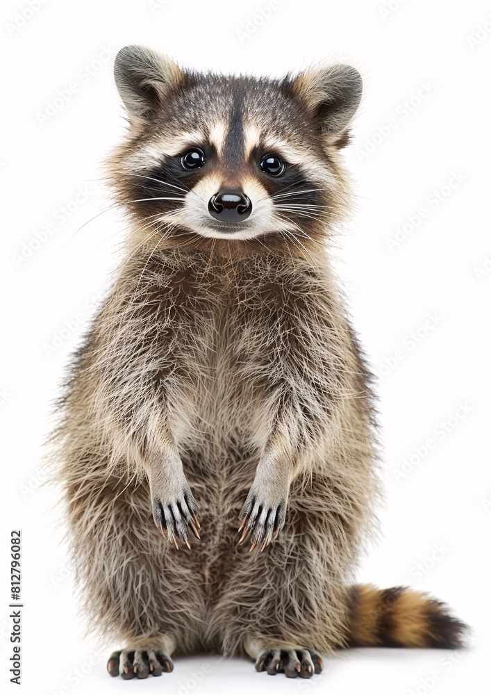 Adorable Raccoon Standing on Hind Legs, Ready for Adoption