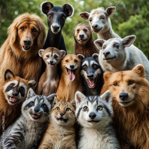 animals all smiling in front of the camera