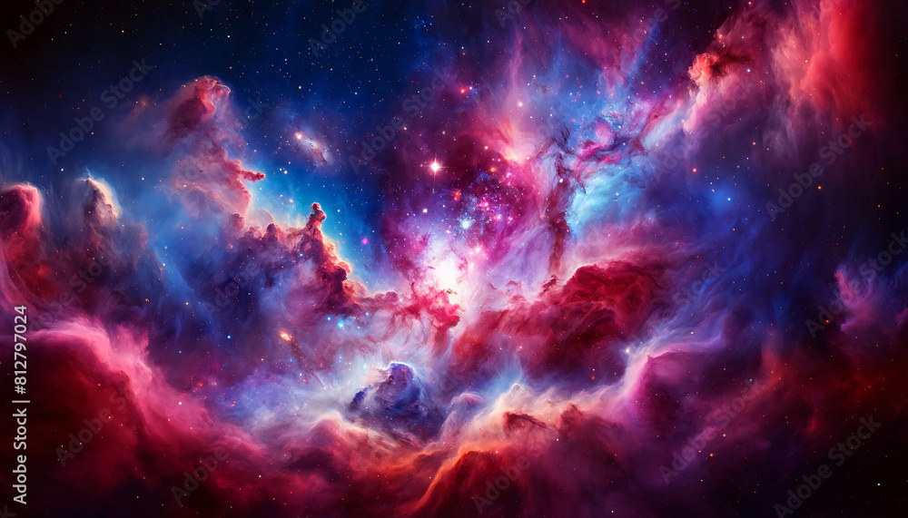 Fototapeta premium A cosmic nebula, showcasing an array of colors and textures that evoke a sense of the vastness of space