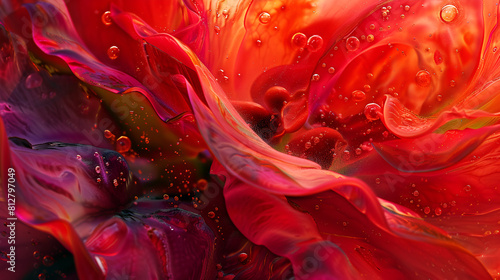 Vibrant Red Rose Close Up Macro Abstract background, generative ai