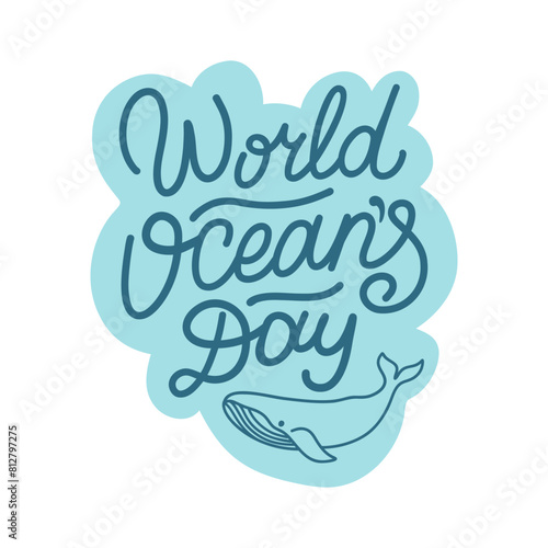 World oceans day lettering phrase with whale