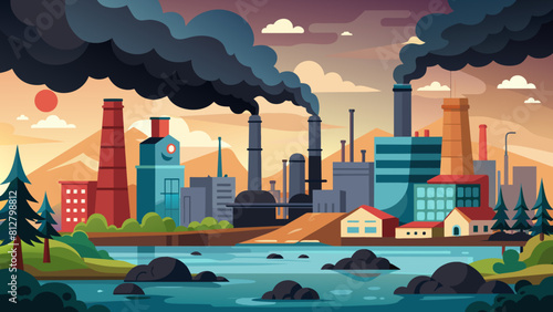 Urban Industrial Pollution: Environmental Degradation. Perfect for: Environmental awareness campaigns, pollution control initiatives, advocacy posters.