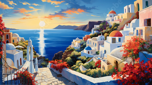 greece oil painting vivd colors abstract decorative painting photo