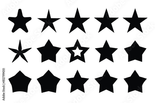 Set of star icon black Silhouette Design with white Background and Vector Illustration on white background