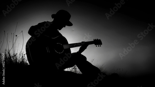 Acoustic Guitar Chord Silhouette Rhythmic Art for Musical Backdrops photo