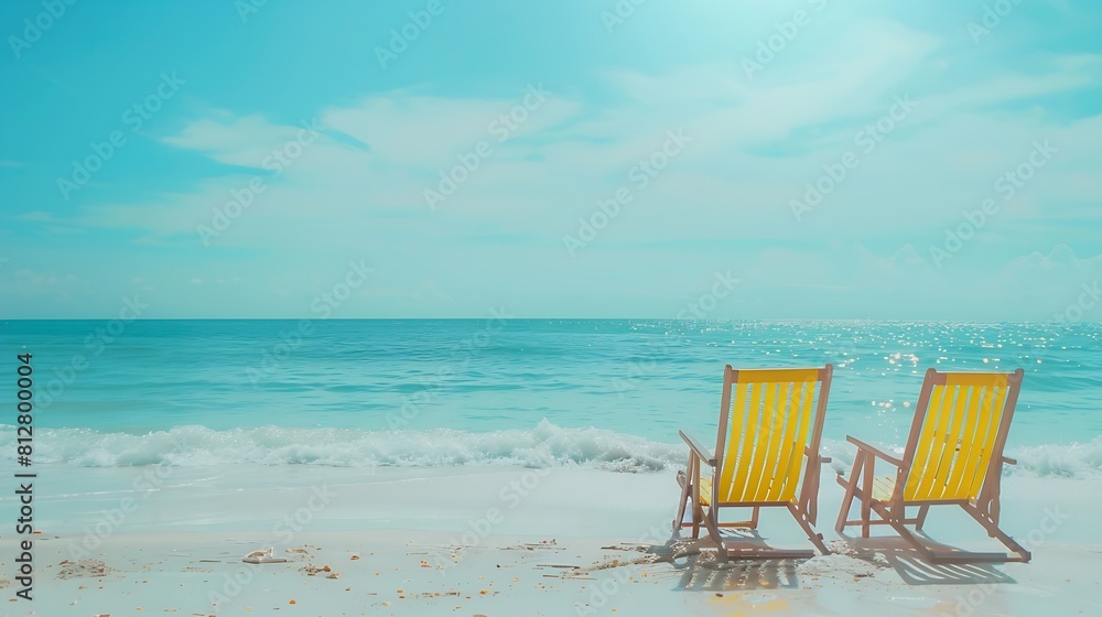 Beautiful beach Chairs on the sandy beach near the sea Summer holiday and vacation concept for tourism Inspirational tropical landscape Tranquil scenery relaxing beach tropical landsca : Generative AI Beautiful beach Chairs on the sandy beach near the sea Summer holiday and vacation concept for tourism Inspirational tropical landscape Tranquil scenery relaxing beach tropical landsca : Generative AI