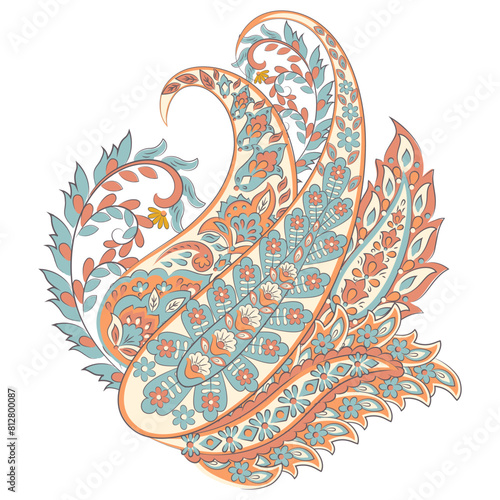 Floral isolated pattern with paisley ornament. Ornate floral decor. Vector illustration