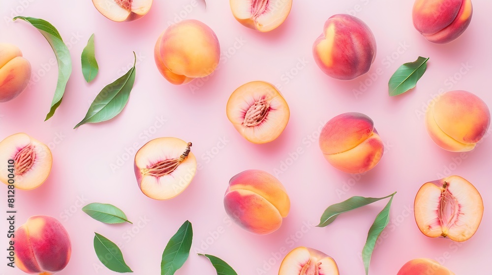Creative layout made of peach on the watercolor background Flat lay Food concept : Generative AI Creative layout made of peach on the watercolor background Flat lay Food concept : Generative AI